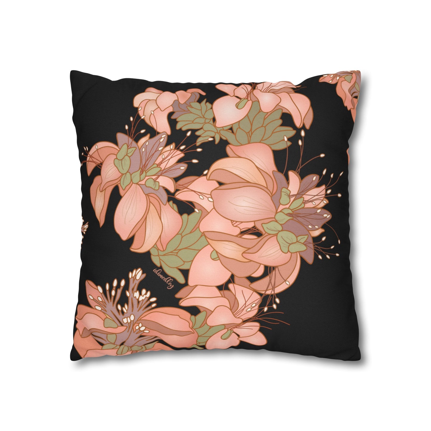Canvas Throw Pillow Case- Wili Wili Flowers (Black)
