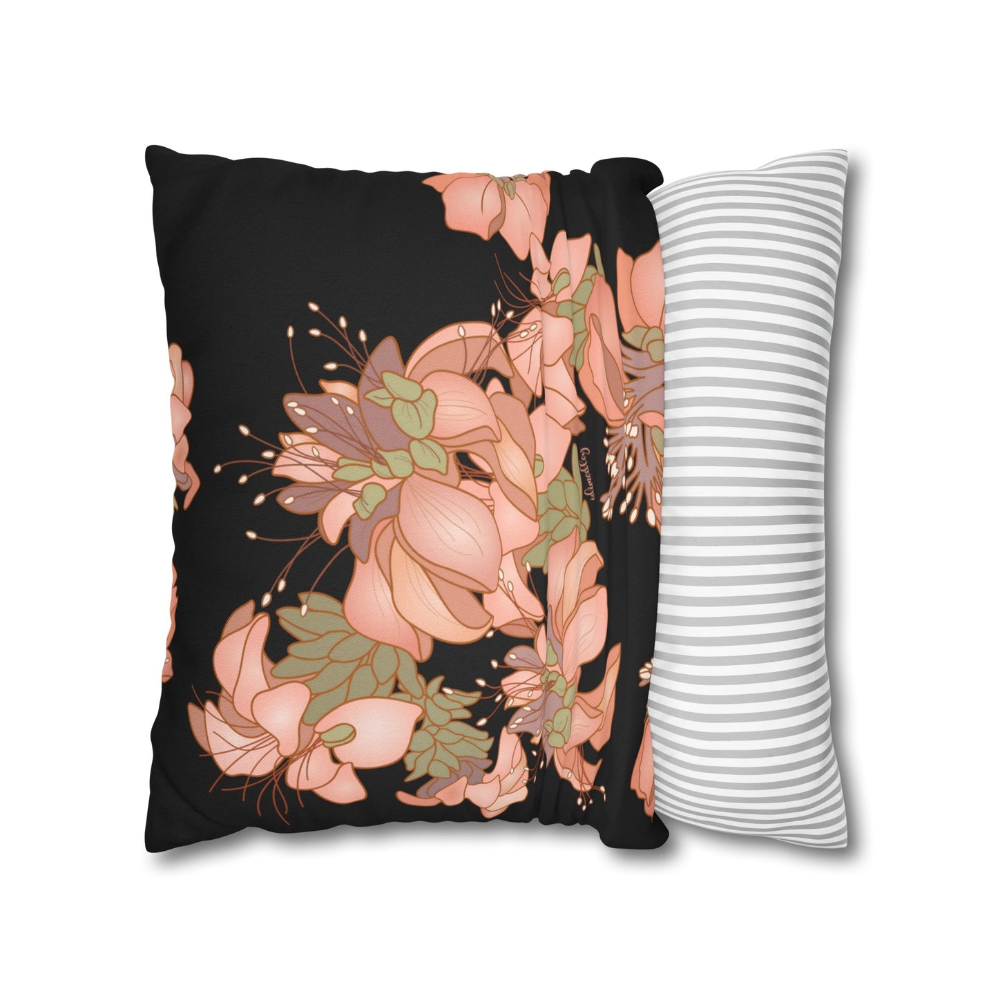 Canvas Throw Pillow Case- Wili Wili Flowers (Black)