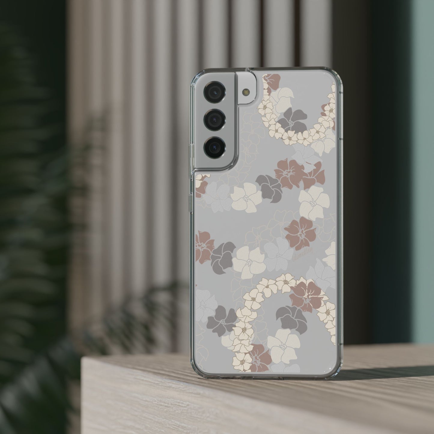 Puakenikeni En Face Flower Leis (Brown and Gray Neutrals) CLEAR Case