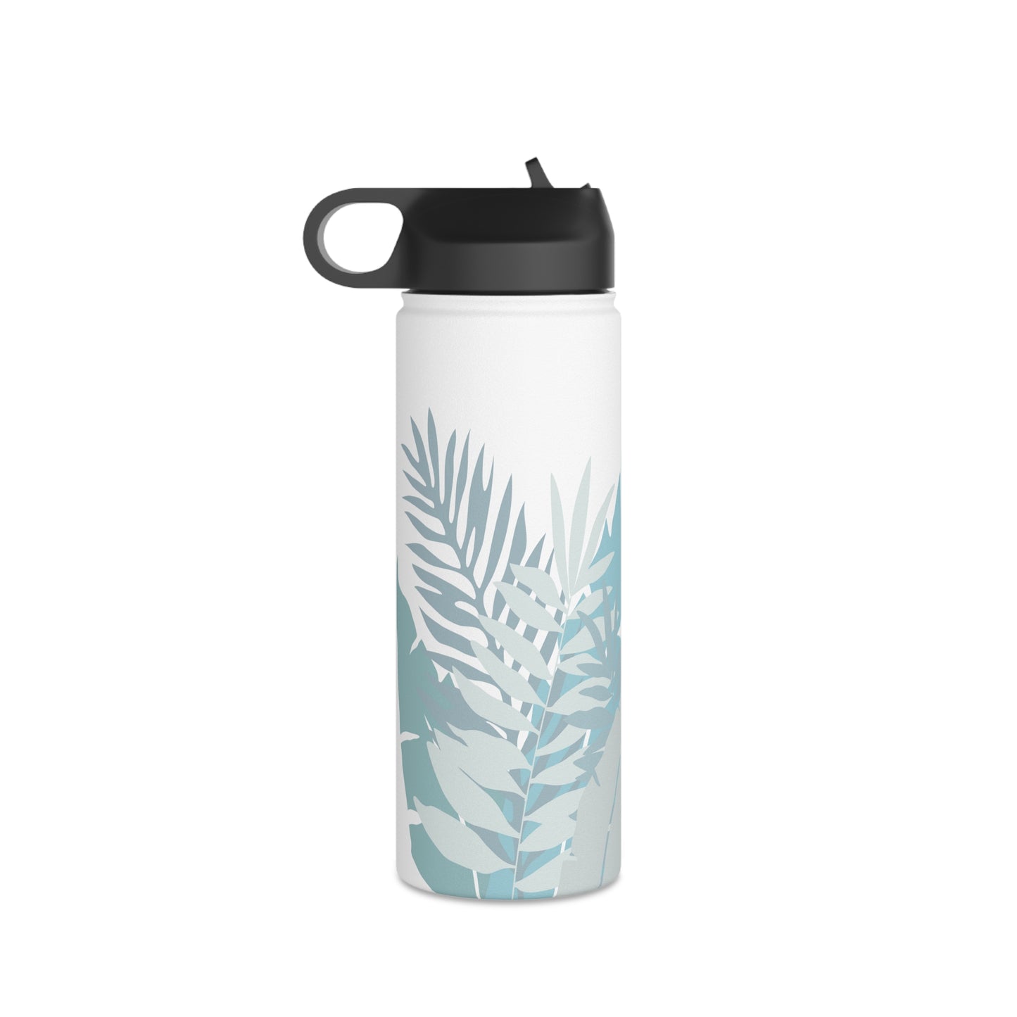 Water Bottle, 3 sizes, Stainless Steel with Sip Straw- Whispering Leaves in Blue