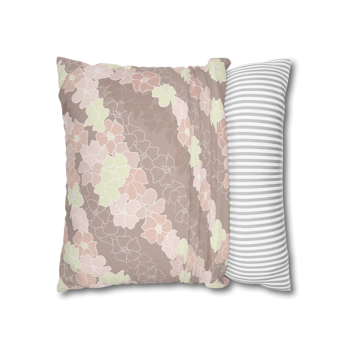 Canvas Throw Pillow Case- Puakenikeni En Face Flower Leis (Neutral Peaches and Beige)