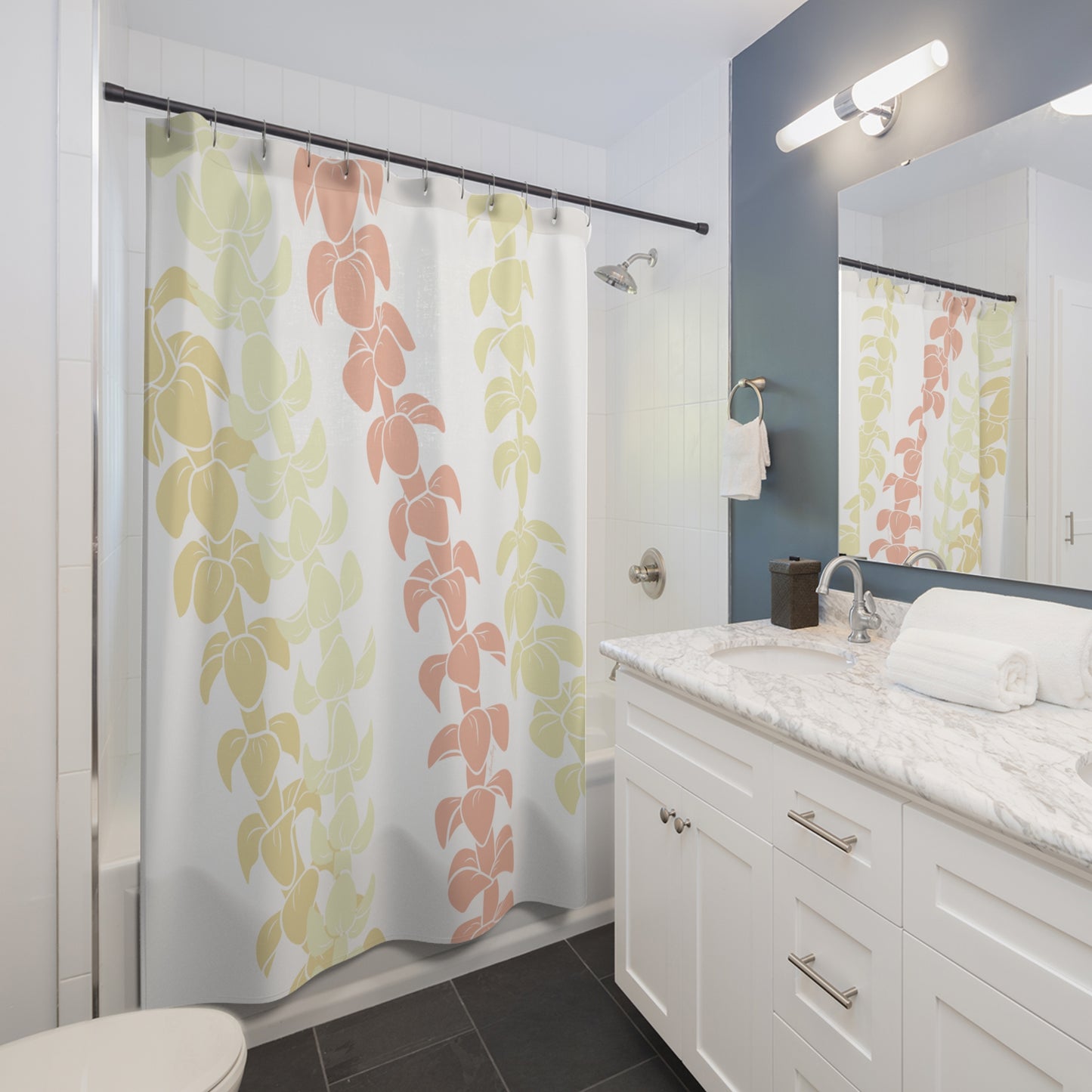 Shower Curtain- Puakenikeni Leis (Sunshine Yellow and Peach)