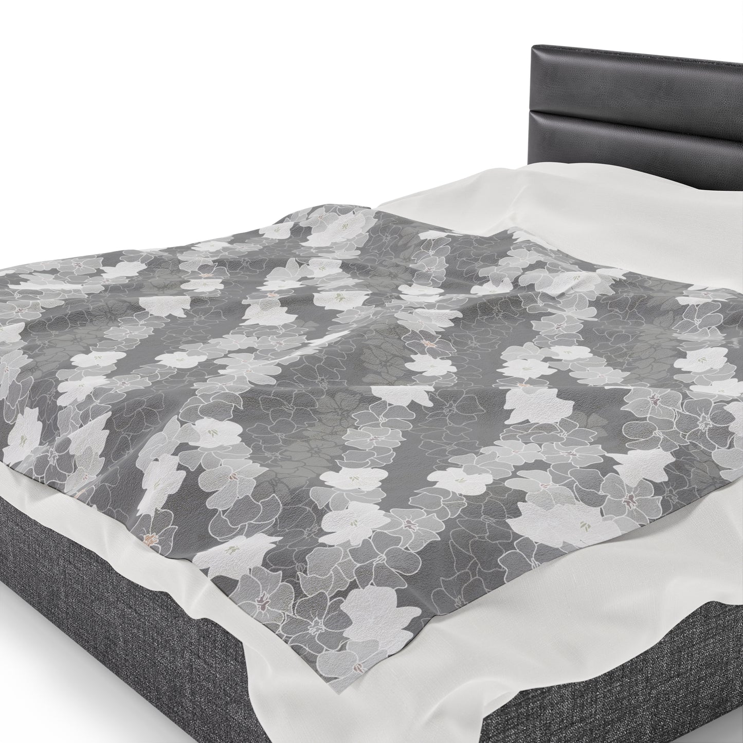 Velveteen Blanket- Puakenikeni En Face Flower Leis (Gray)