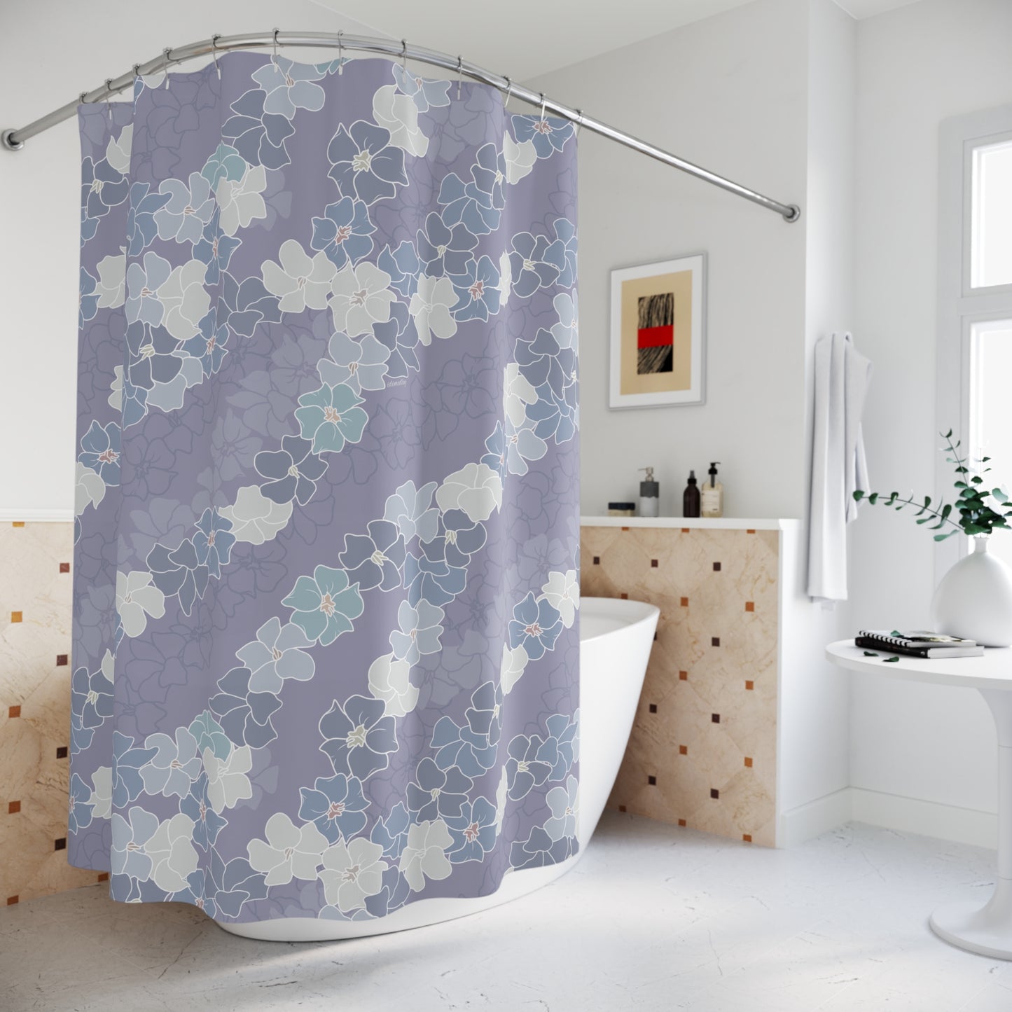 Shower Curtain- Puakenikeni En Face Flower Leis (Lavendar)