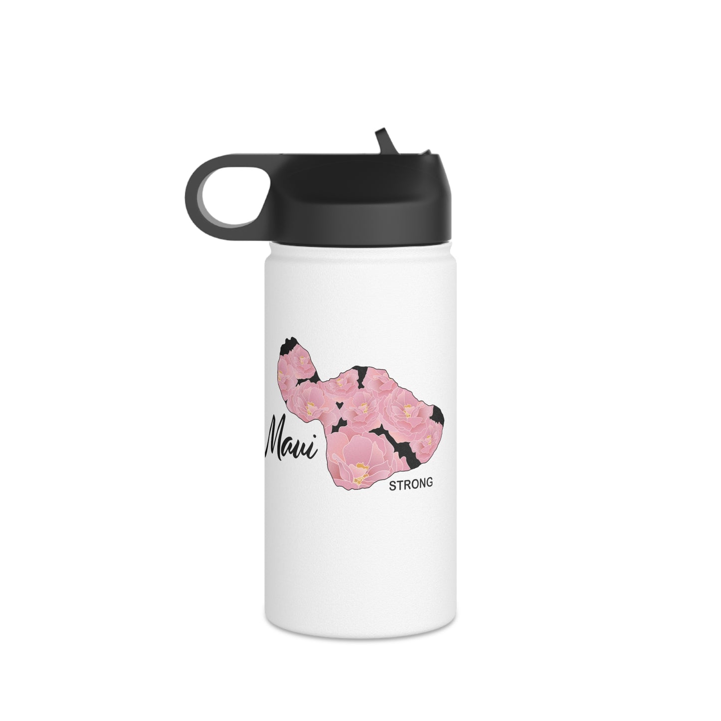 Water Bottle, 3 sizes, Stainless Steel with Sip Straw- Maui Strong Lokelani Rose Island