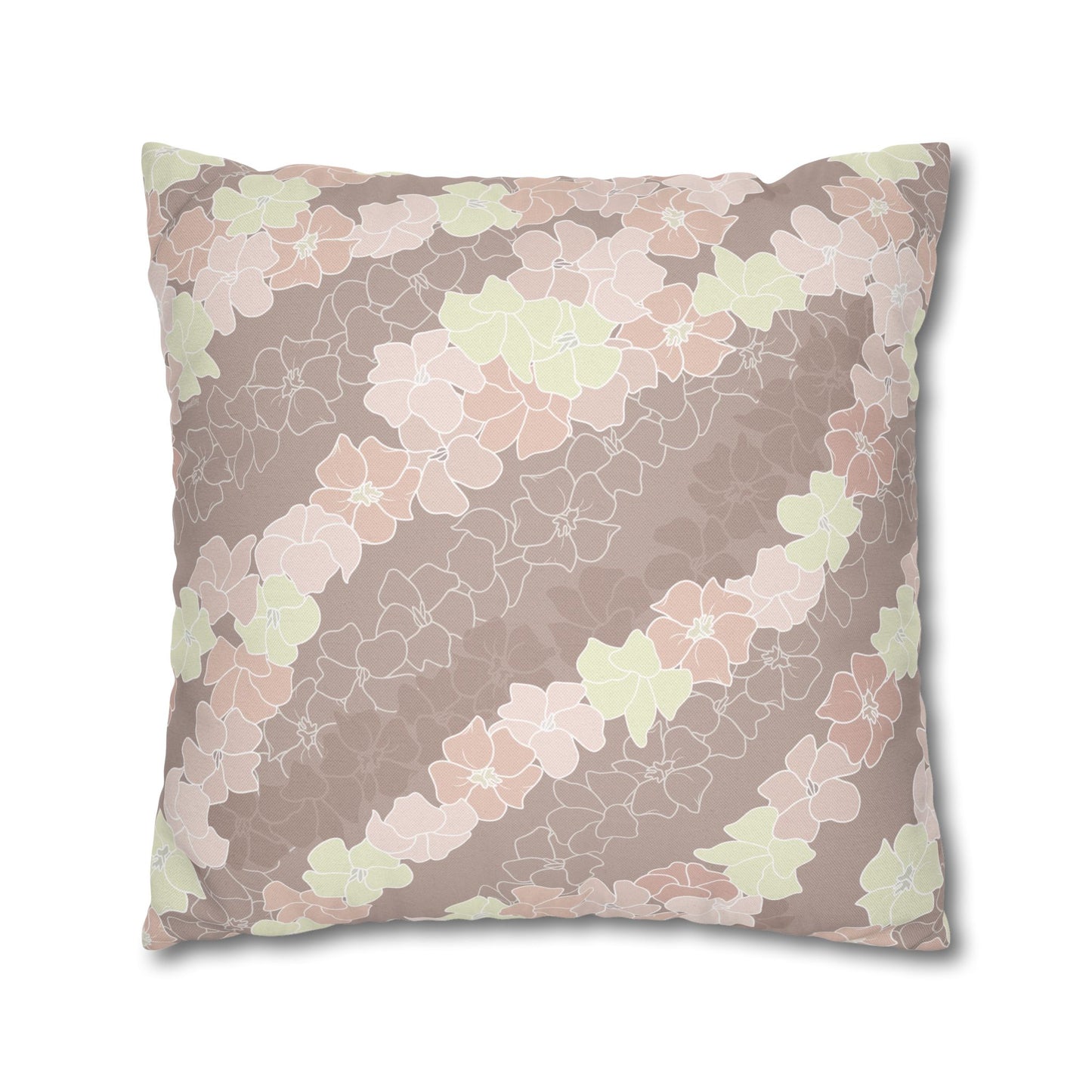 Canvas Throw Pillow Case- Puakenikeni En Face Flower Leis (Neutral Peaches and Beige)