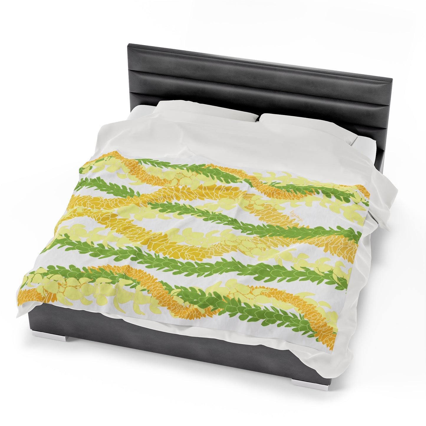 Velveteen Blanket- Triple Strand Puakenikeni, Pakalana and Ilima Leis (White)