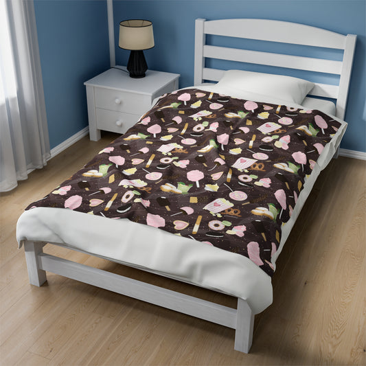 Velveteen Blanket- Happiest Park Snacks (Chocolate Brown)