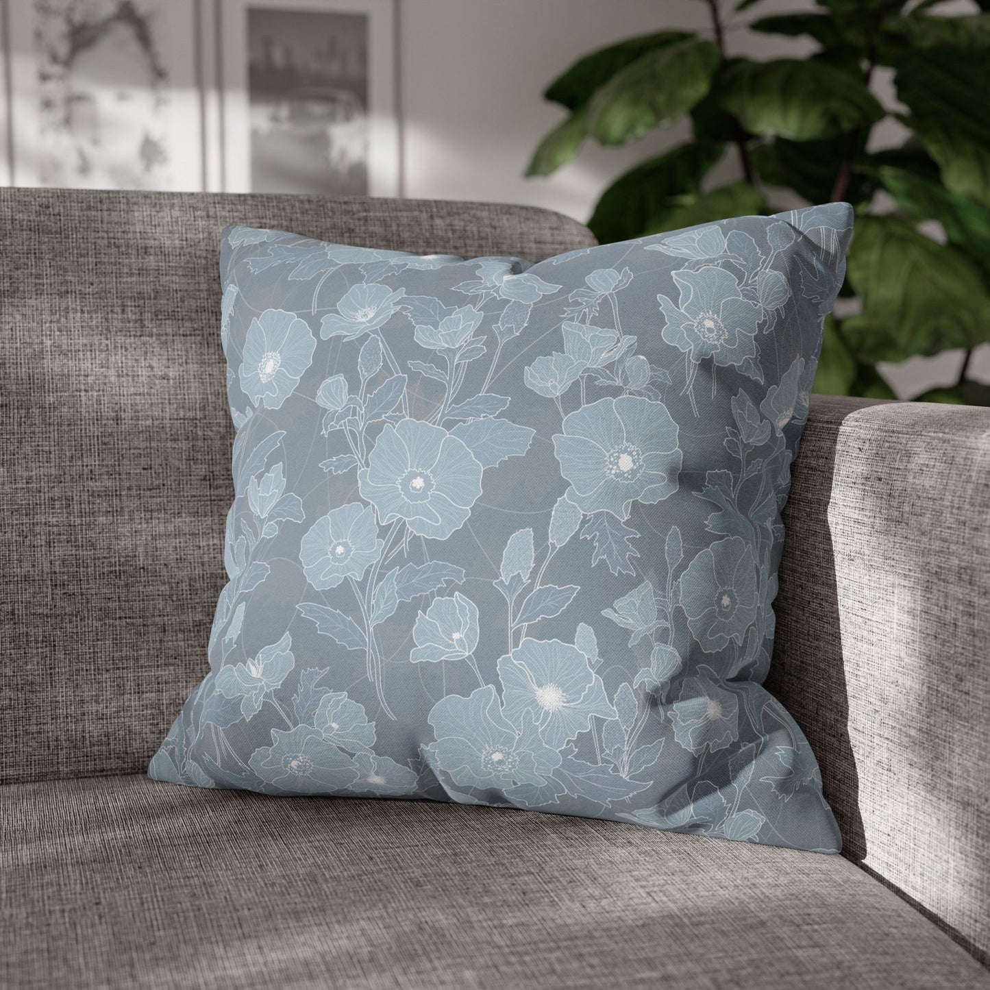 Canvas Throw Pillow Case- Pua Kala in Blue