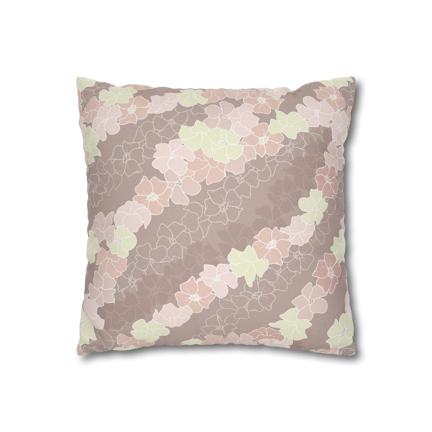 Canvas Throw Pillow Case- Puakenikeni En Face Flower Leis (Neutral Peaches and Beige)