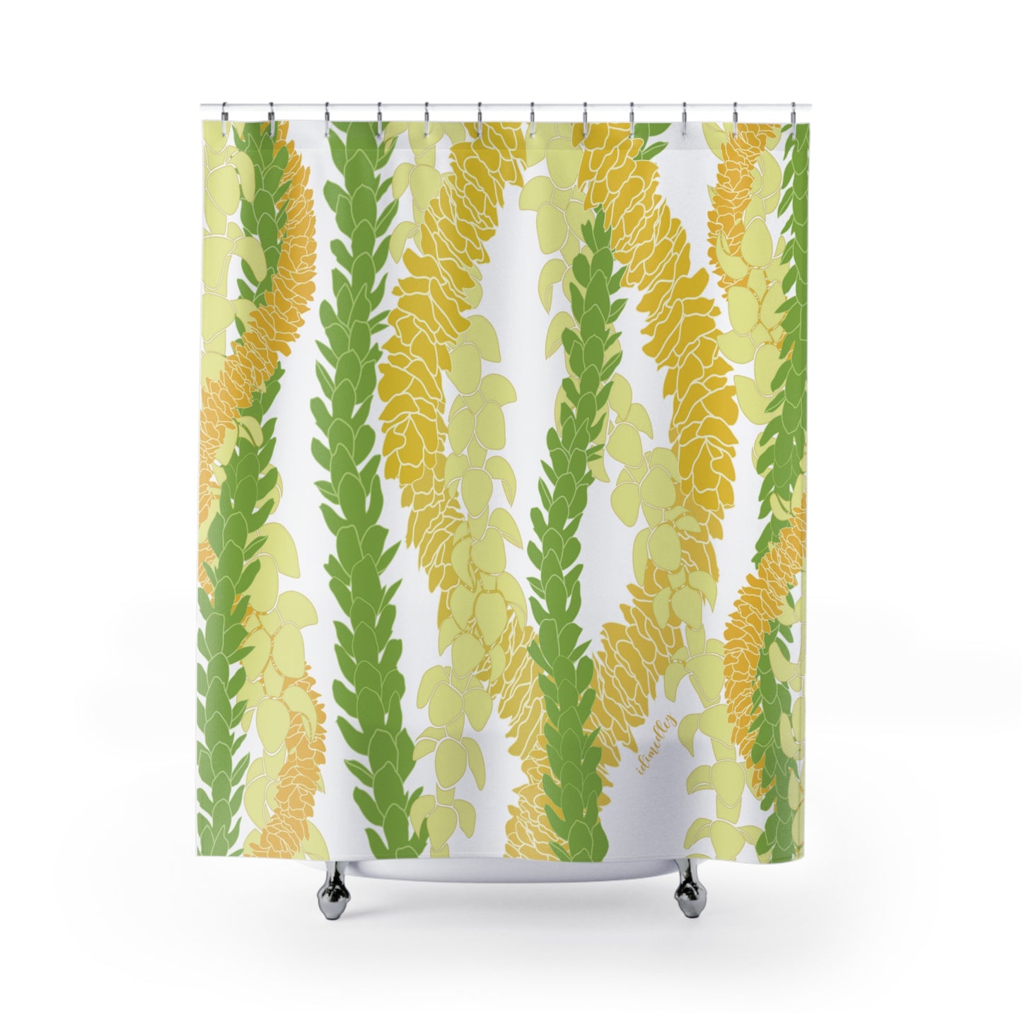 Shower Curtain- Triple Strand Ilima, Pakalana and Puakenikeni Leis (White)