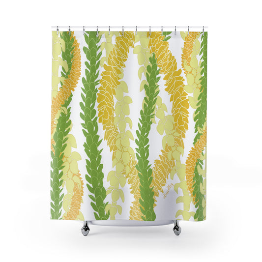 Shower Curtain- Triple Strand Ilima, Pakalana and Puakenikeni Leis (White)