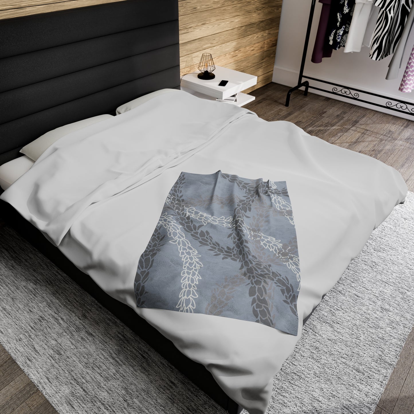 Velveteen Blanket- Pikake Wishes (Gray)