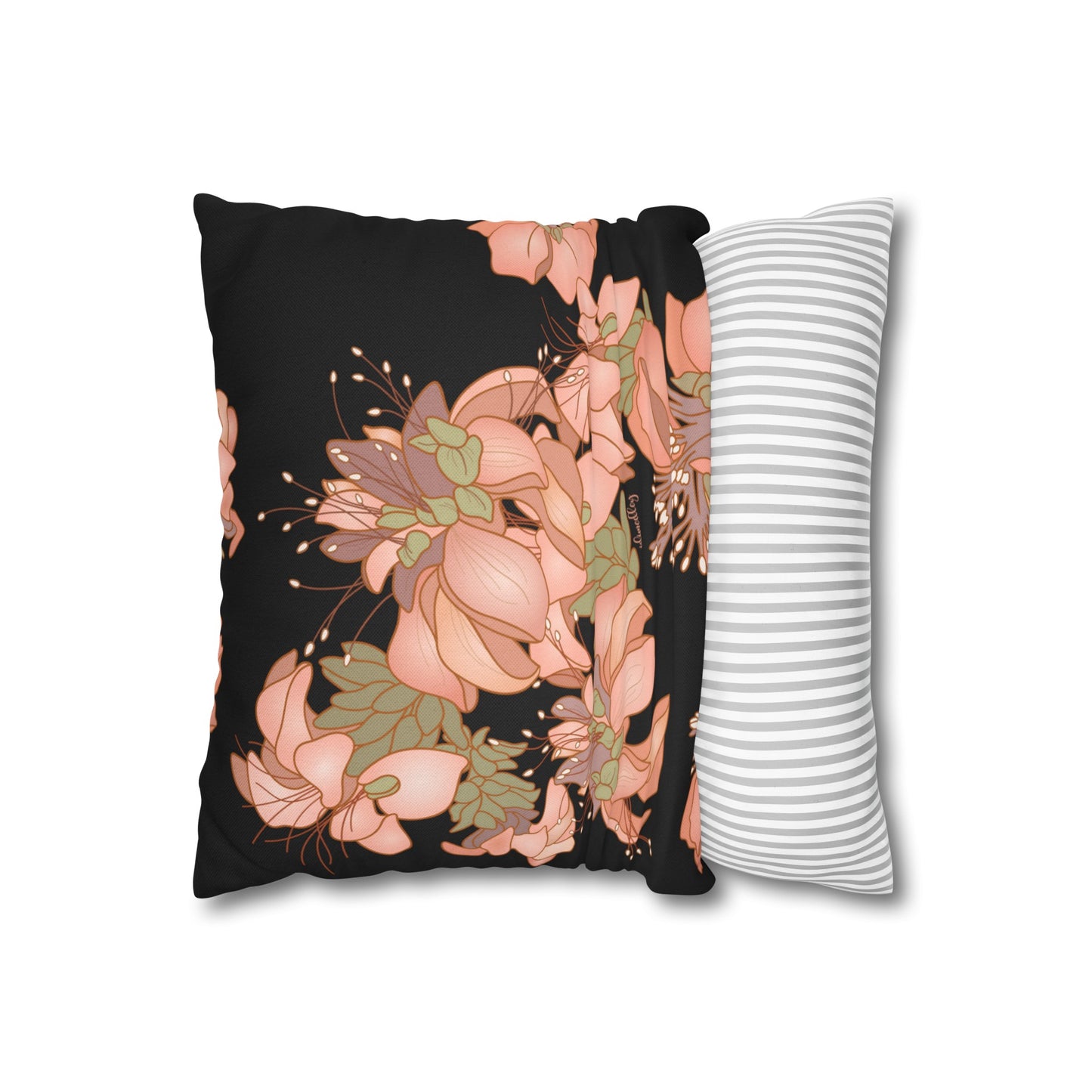 Canvas Throw Pillow Case- Wili Wili Flowers (Black)