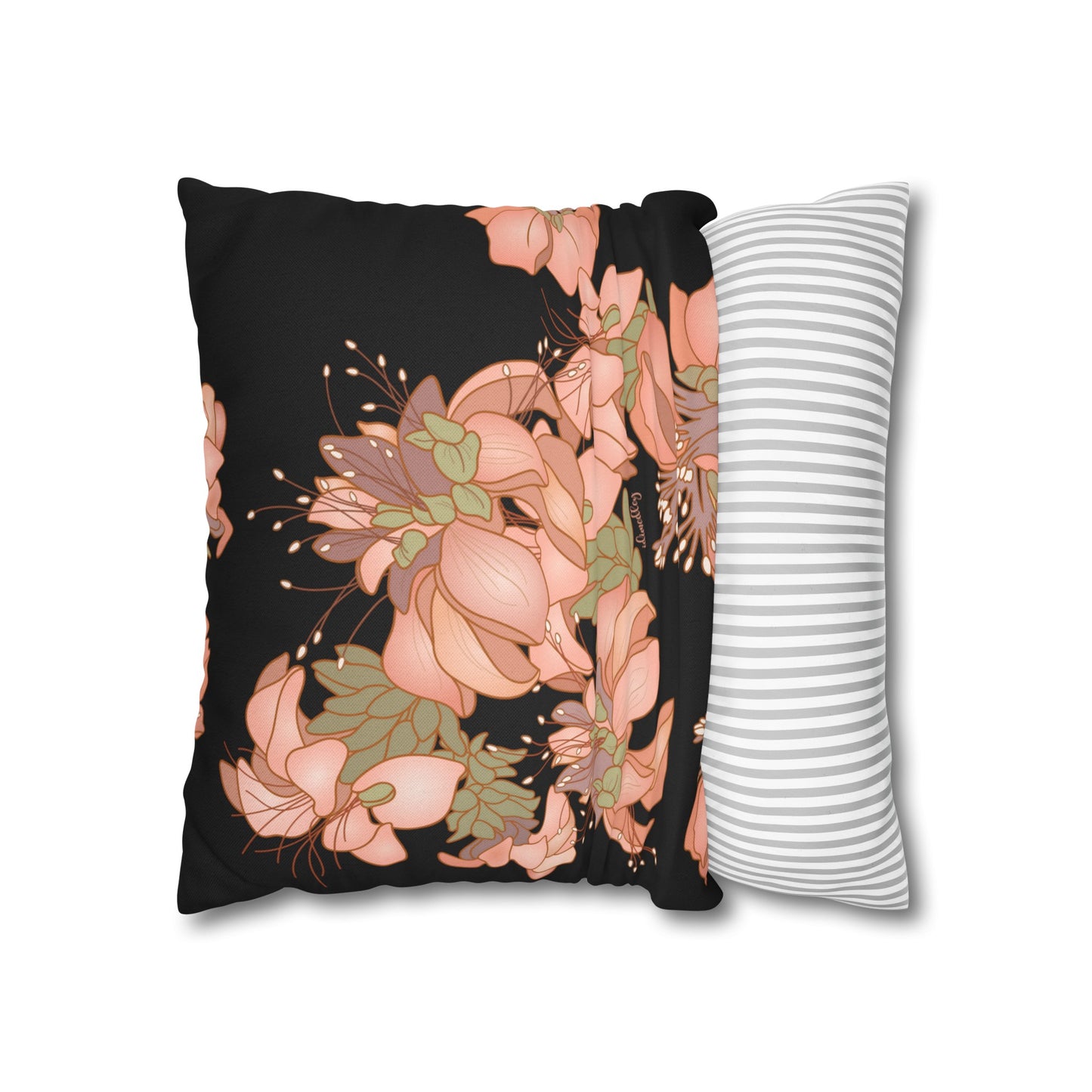 Canvas Throw Pillow Case- Wili Wili Flowers (Black)