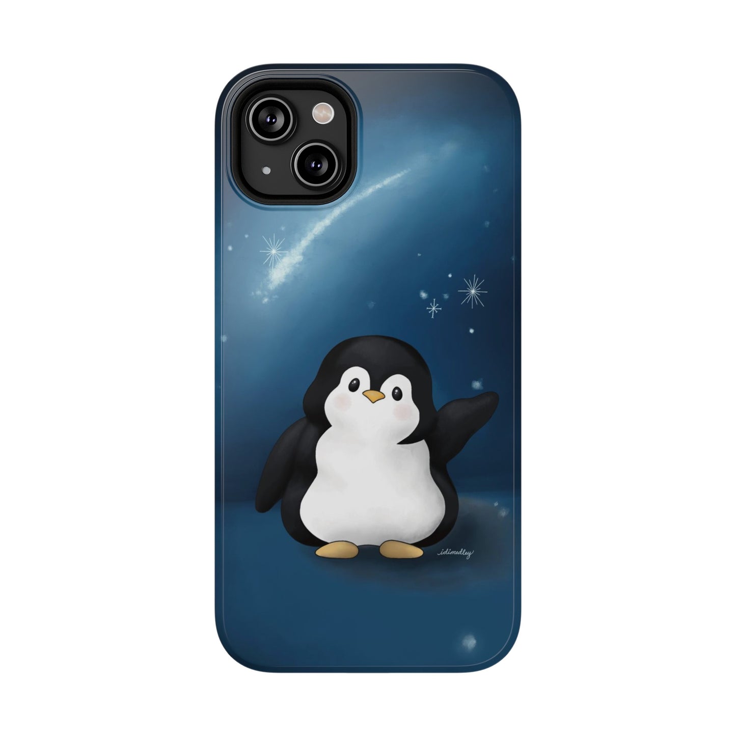 Penguin in Starry Blue Night Skies