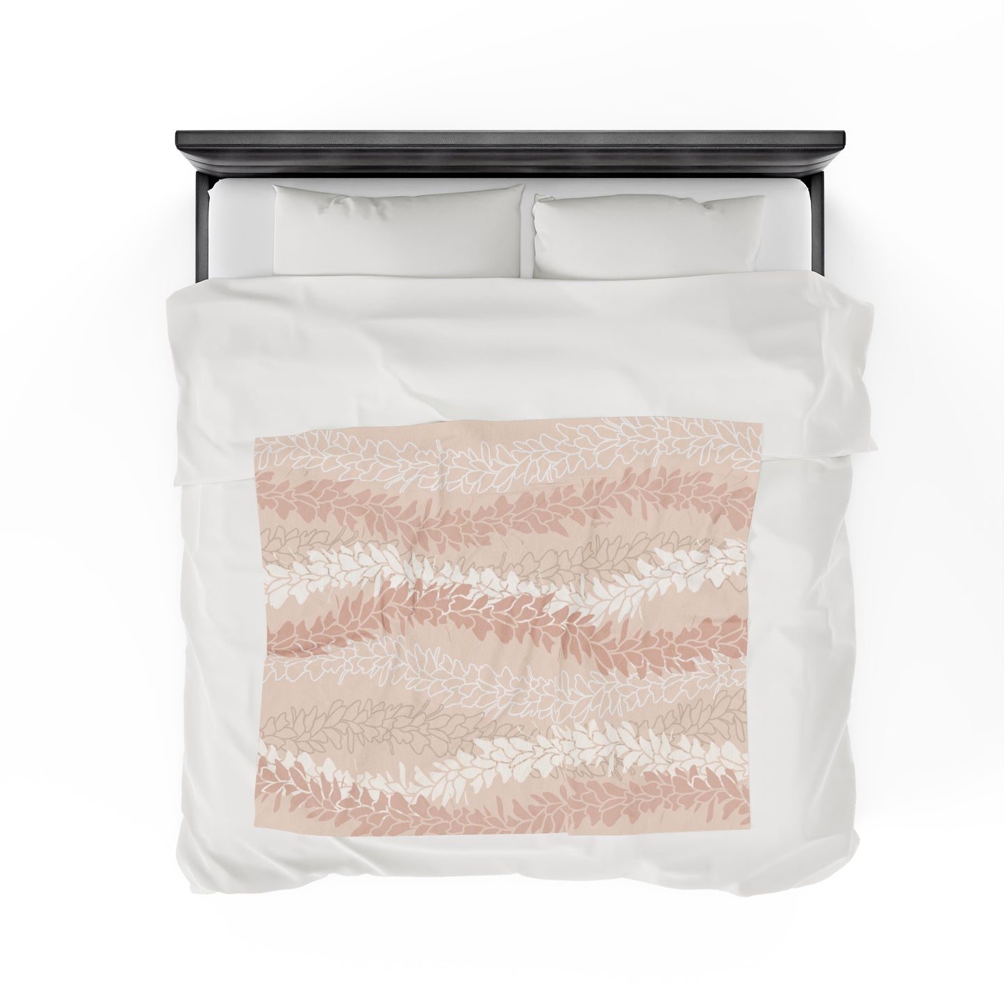 Velveteen Blanket- Hawaiian Awapuhi White Ginger Lei (Peach)