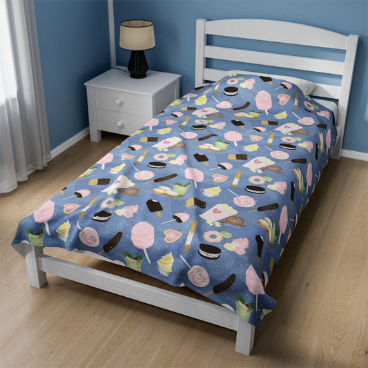 Velveteen Blanket- Happiest Park Snacks (Princess Blue)