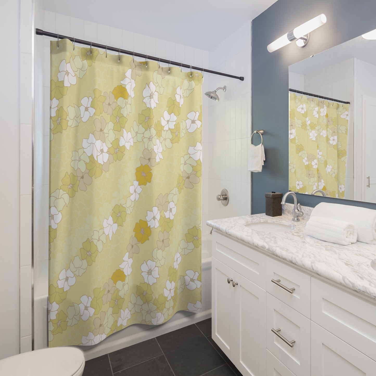 Shower Curtain- Puakenikeni En Face Flower Leis (Yellow)