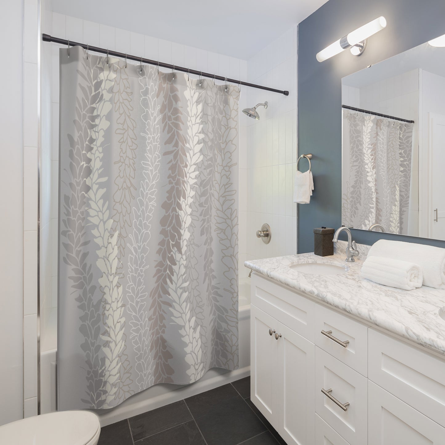 Shower Curtain- White Ginger Kisses (Gray)