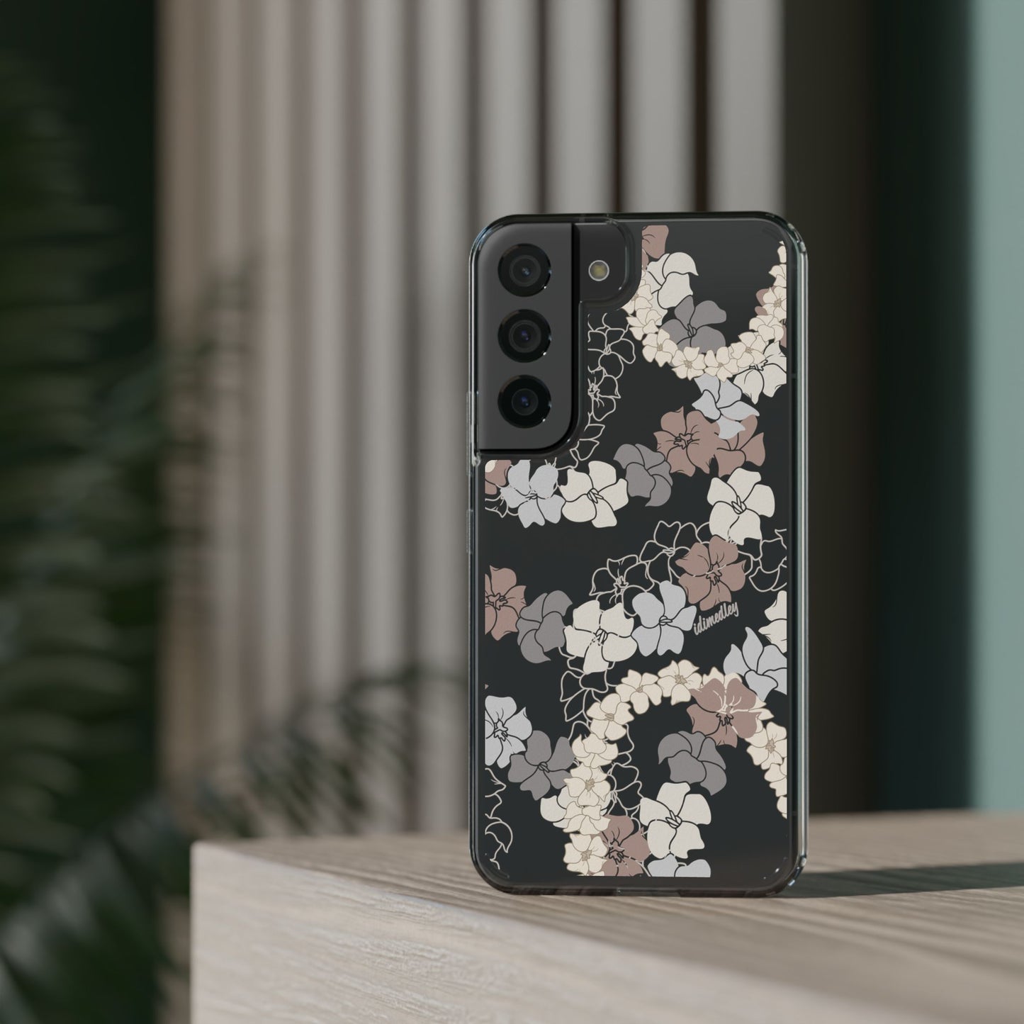 Puakenikeni En Face Flower Leis (Brown and Gray Neutrals) CLEAR Case