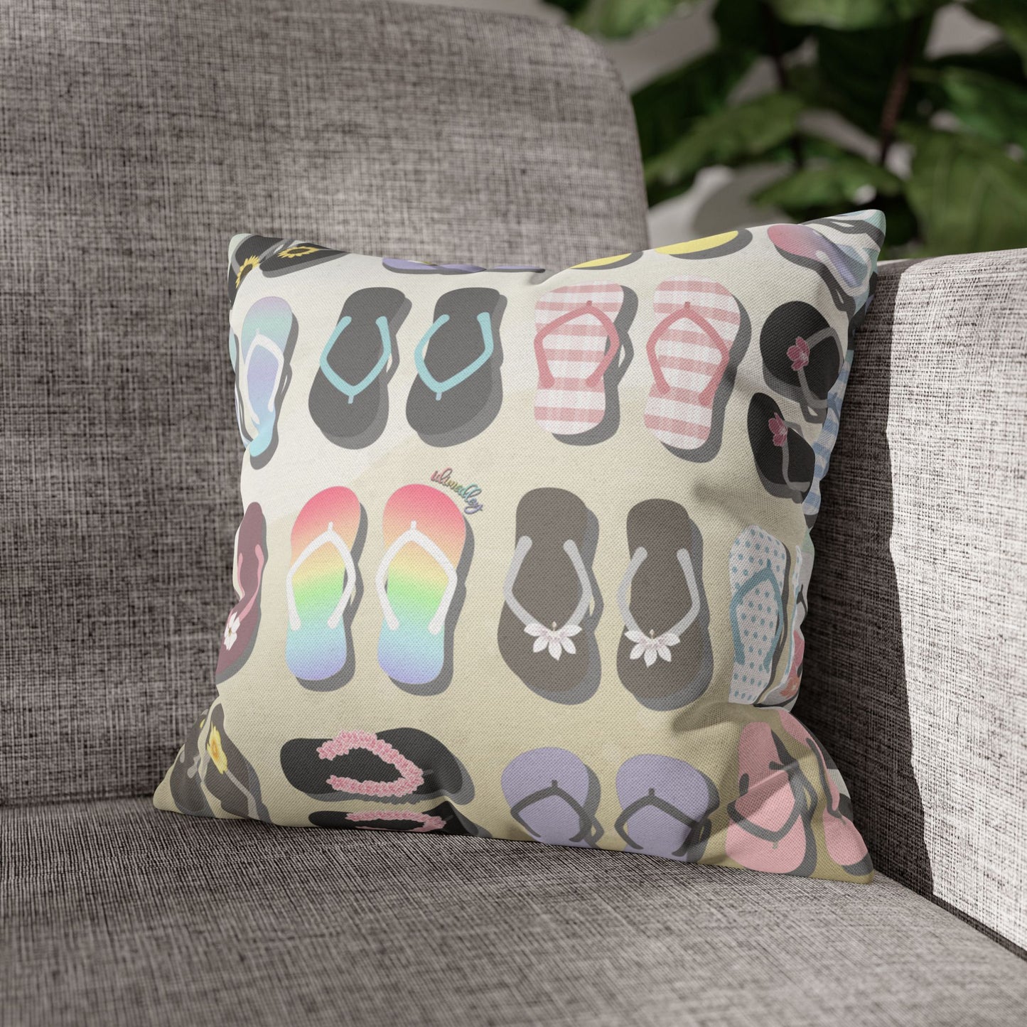 Canvas Throw Pillow Case- Sandy Pua Toes in My Rubbah Slippahs