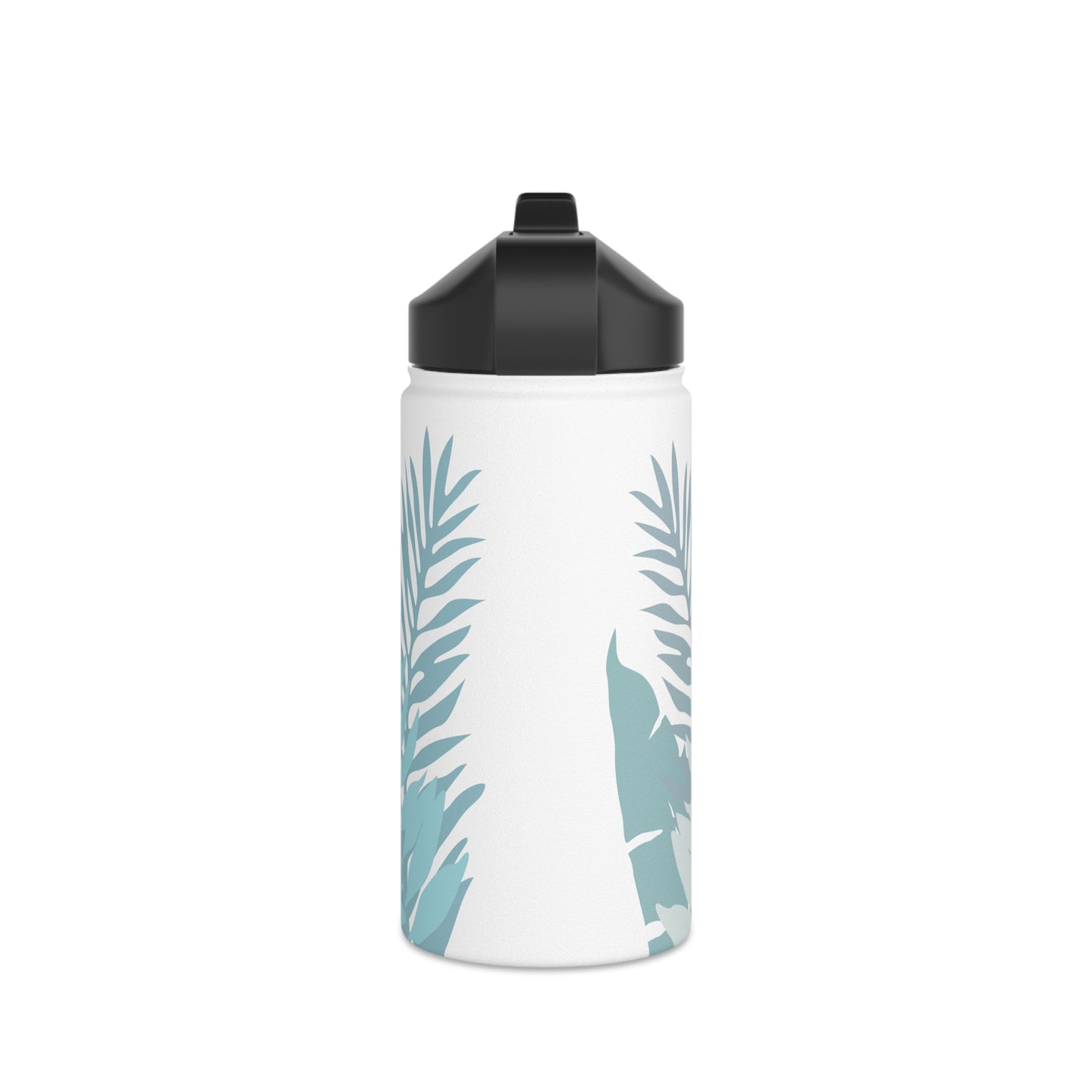 Water Bottle, 3 sizes, Stainless Steel with Sip Straw- Whispering Leaves in Blue
