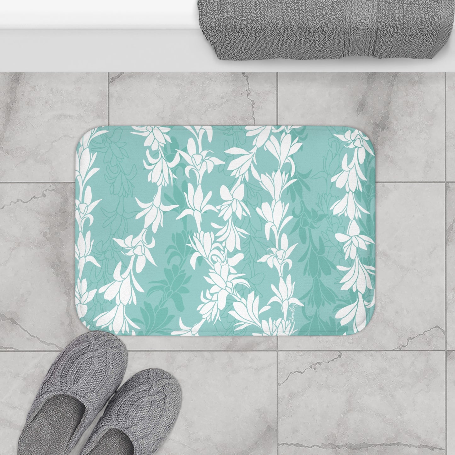 Bath Mat- Tuberoses for Nohea (Seafoam)