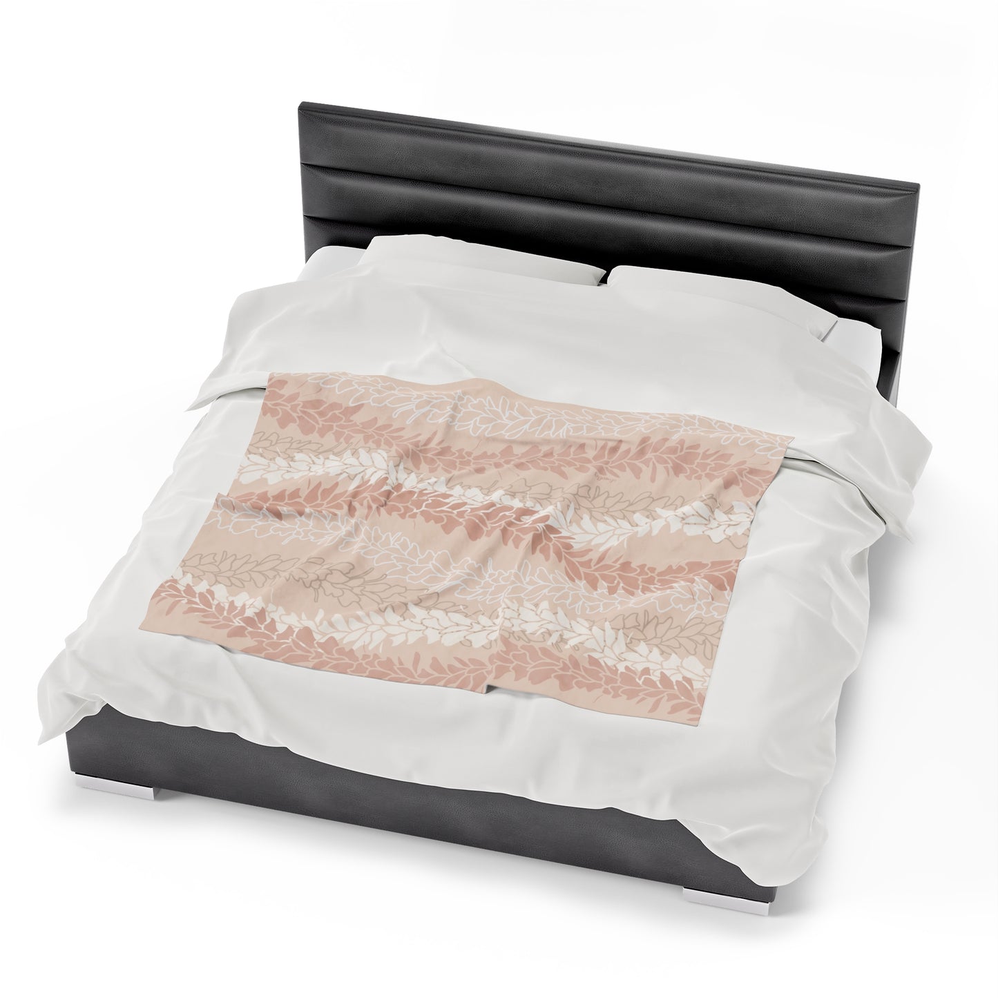 Velveteen Blanket- Hawaiian Awapuhi White Ginger Lei (Peach)