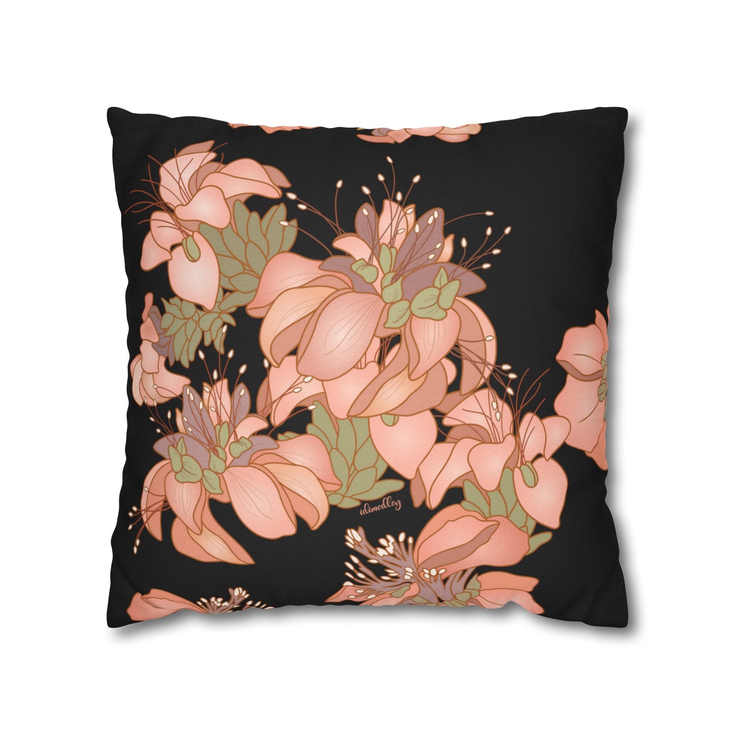 Canvas Throw Pillow Case- Wili Wili Flowers (Black)
