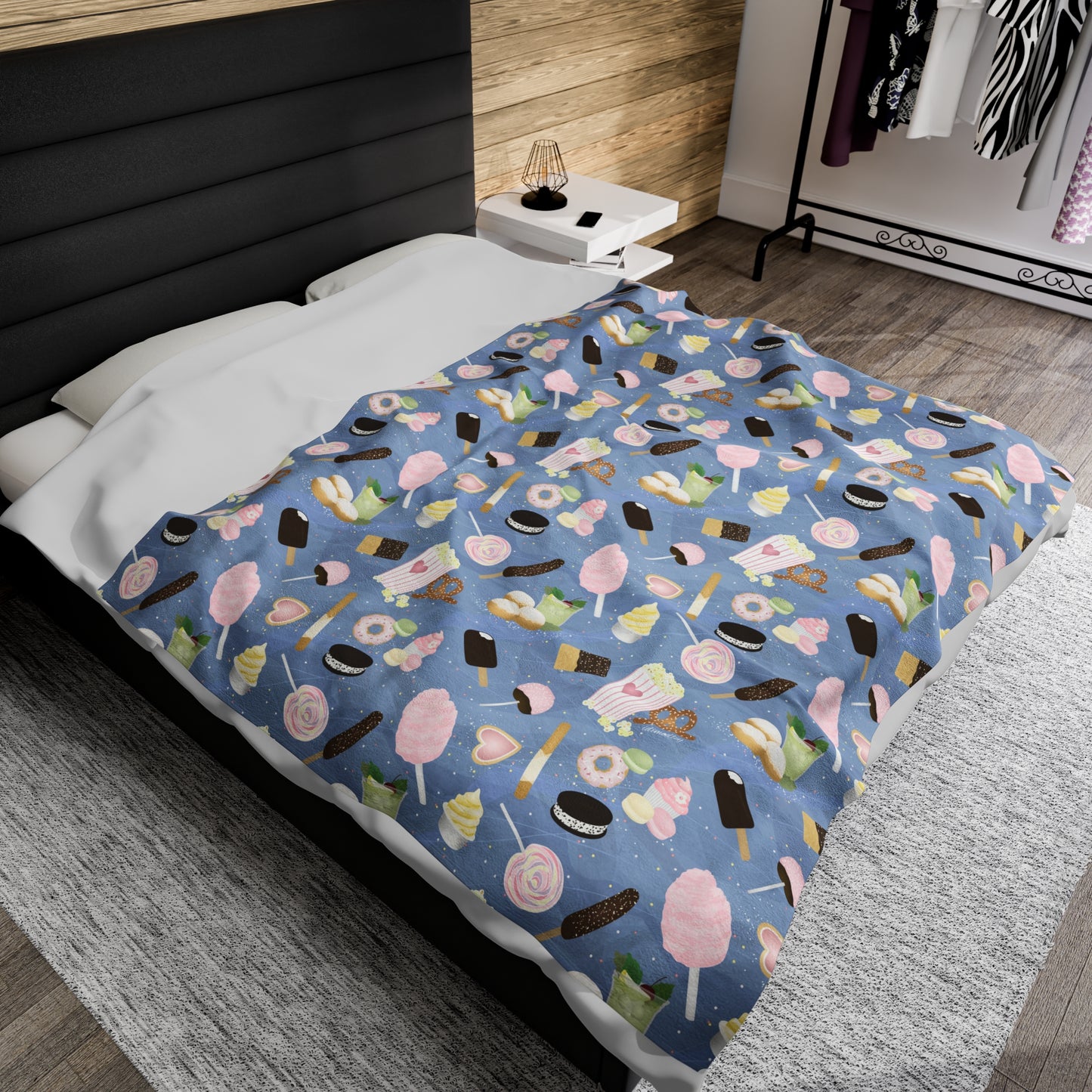 Velveteen Blanket- Happiest Park Snacks (Princess Blue)