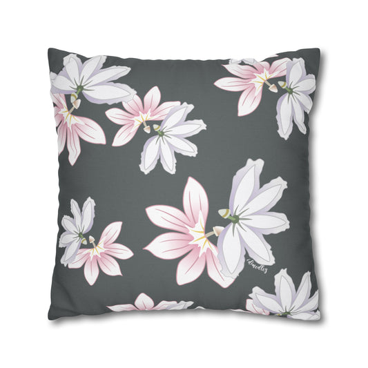 Canvas Throw Pillow Case- Naupaka Love Story (Dark Gray)