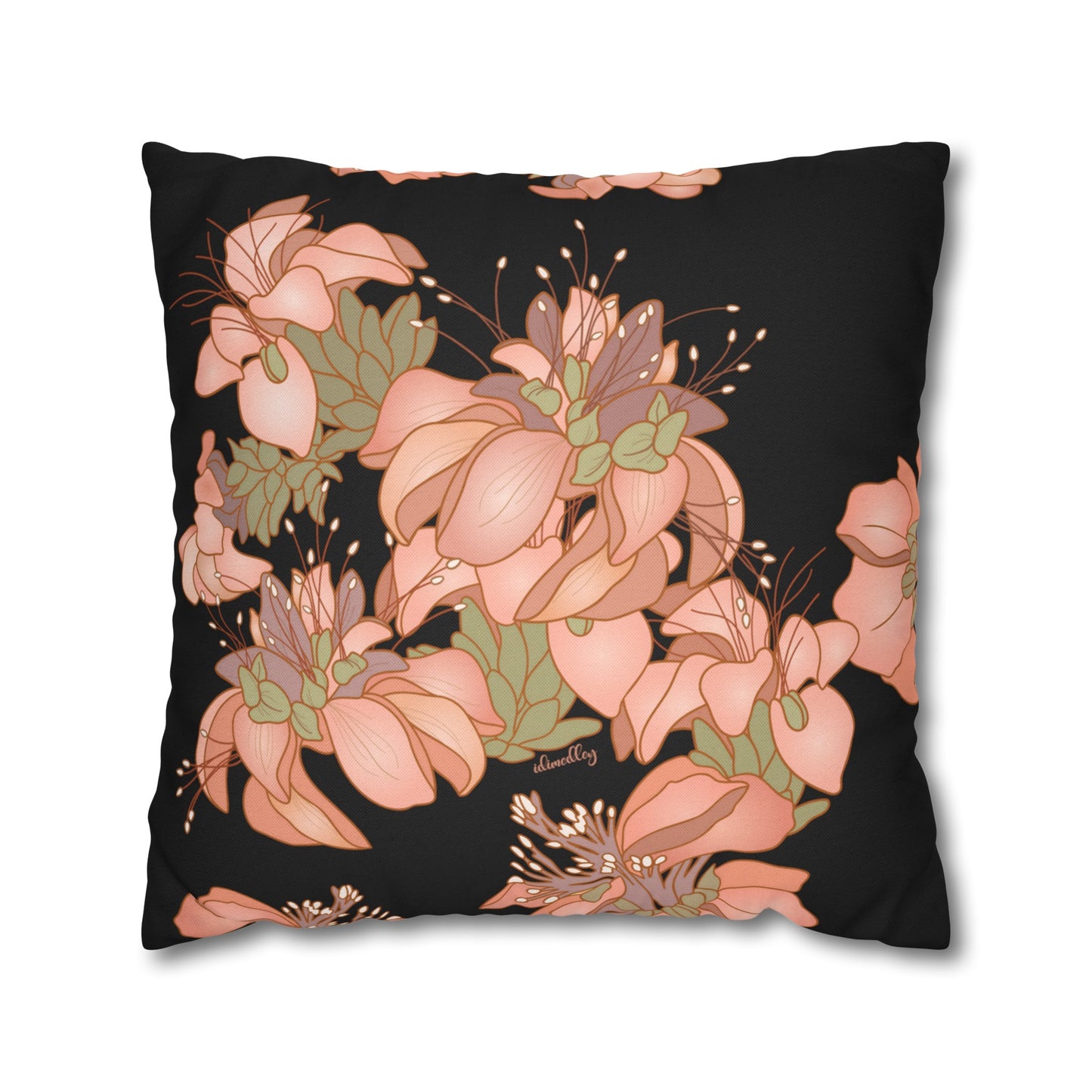 Canvas Throw Pillow Case- Wili Wili Flowers (Black)