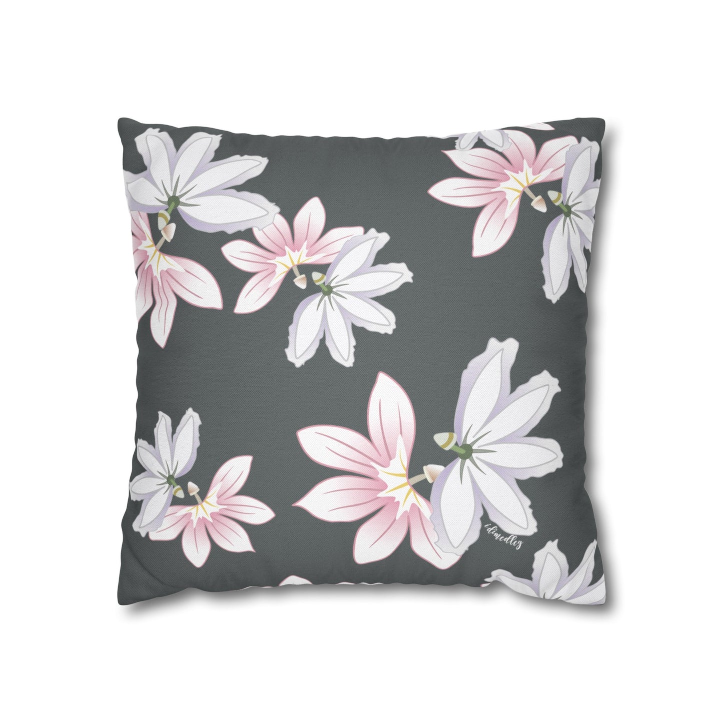 Canvas Throw Pillow Case- Naupaka Love Story (Dark Gray)