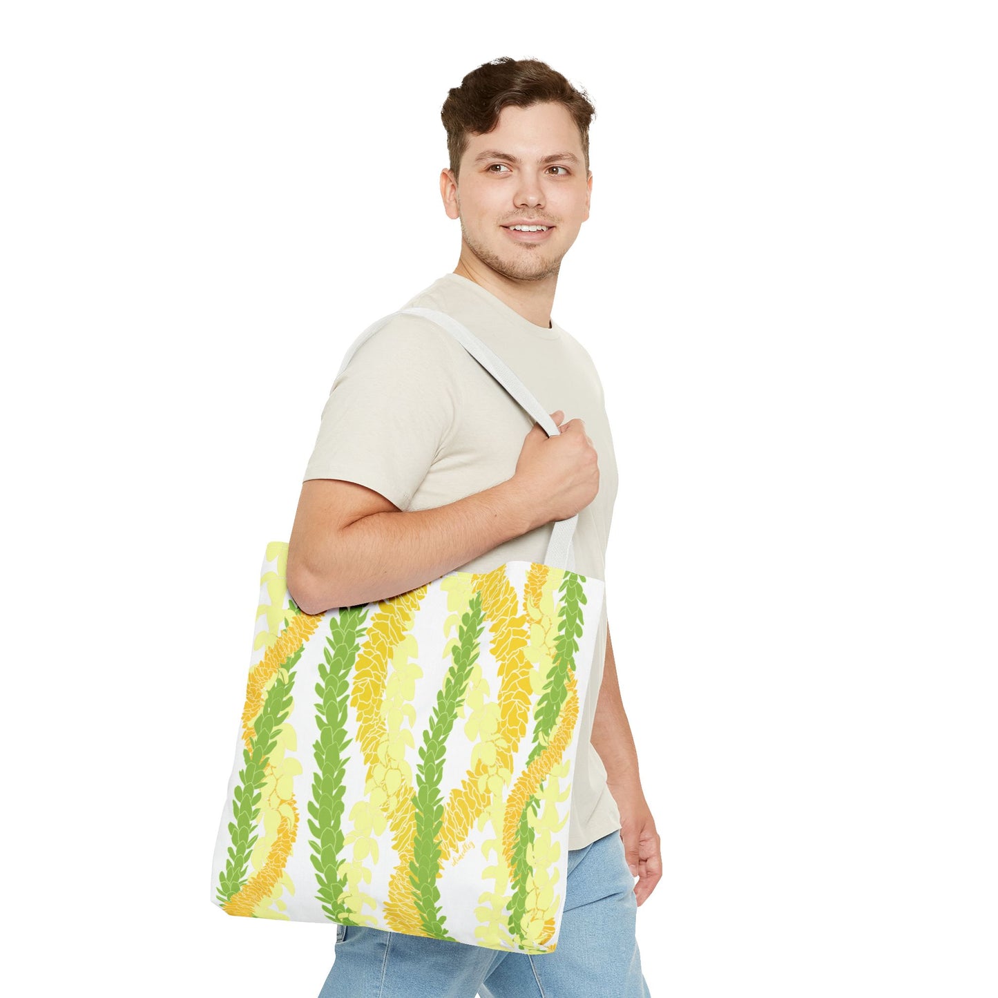 Tote bag- Triple Strand Ilima, Pakalana and Puakenikeni Ilima Leis (White)