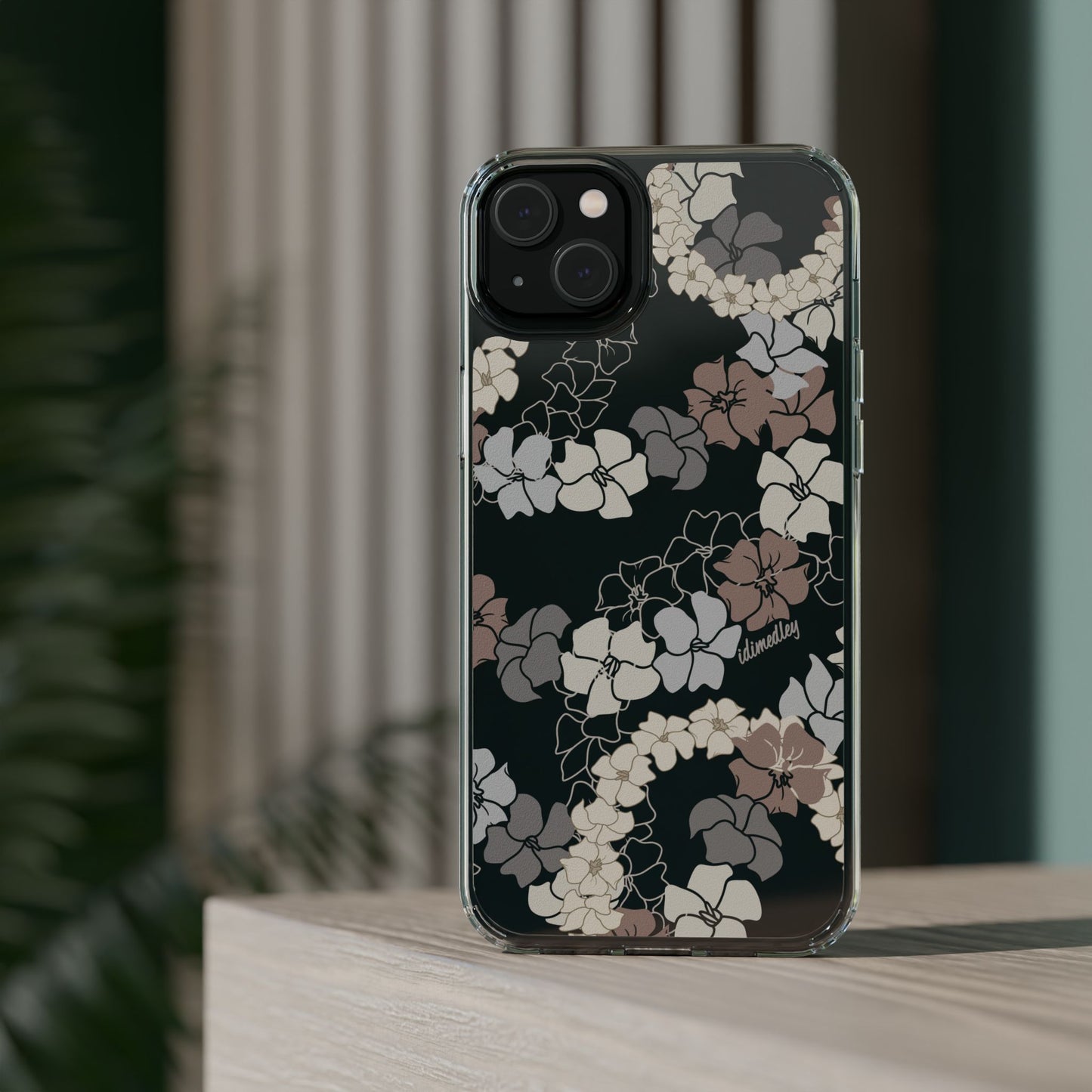 Puakenikeni En Face Flower Leis (Brown and Gray Neutrals) CLEAR Case