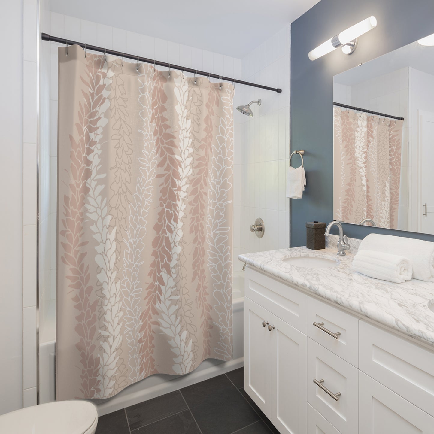 Shower Curtain- White Ginger Kisses (Peach)