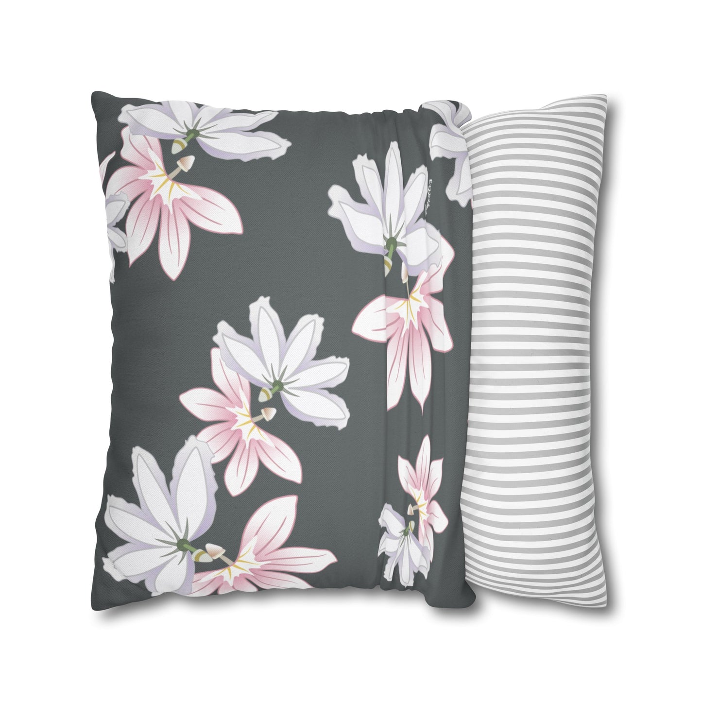 Canvas Throw Pillow Case- Naupaka Love Story (Dark Gray)