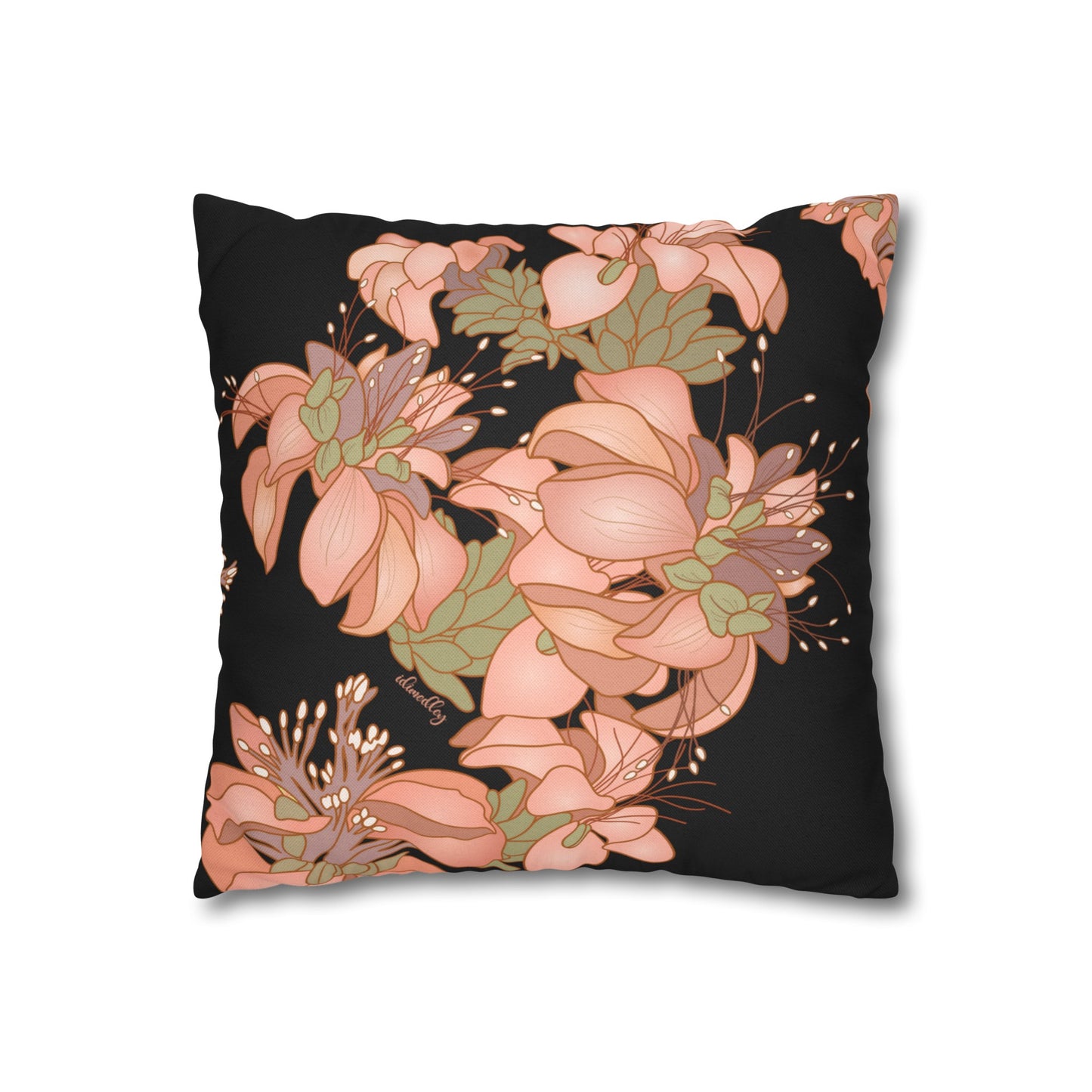Canvas Throw Pillow Case- Wili Wili Flowers (Black)