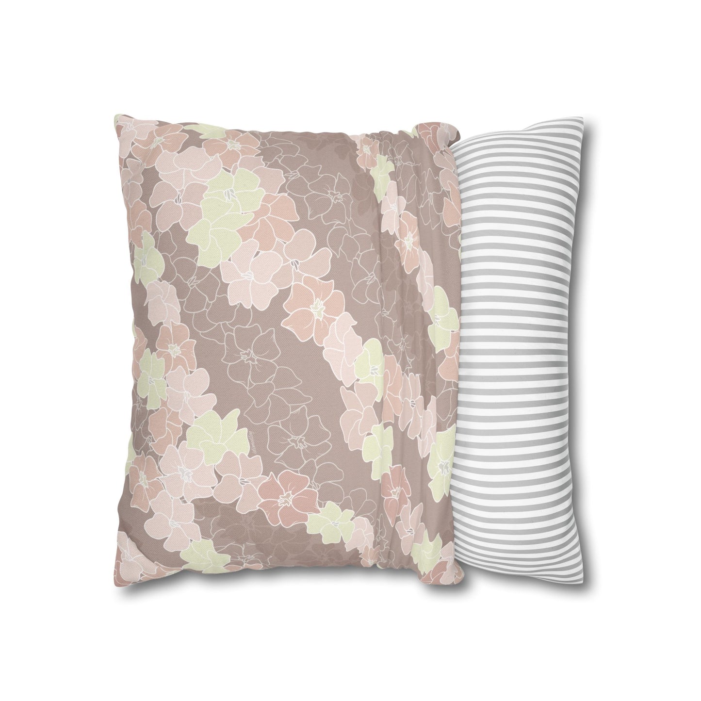 Canvas Throw Pillow Case- Puakenikeni En Face Flower Leis (Neutral Peaches and Beige)