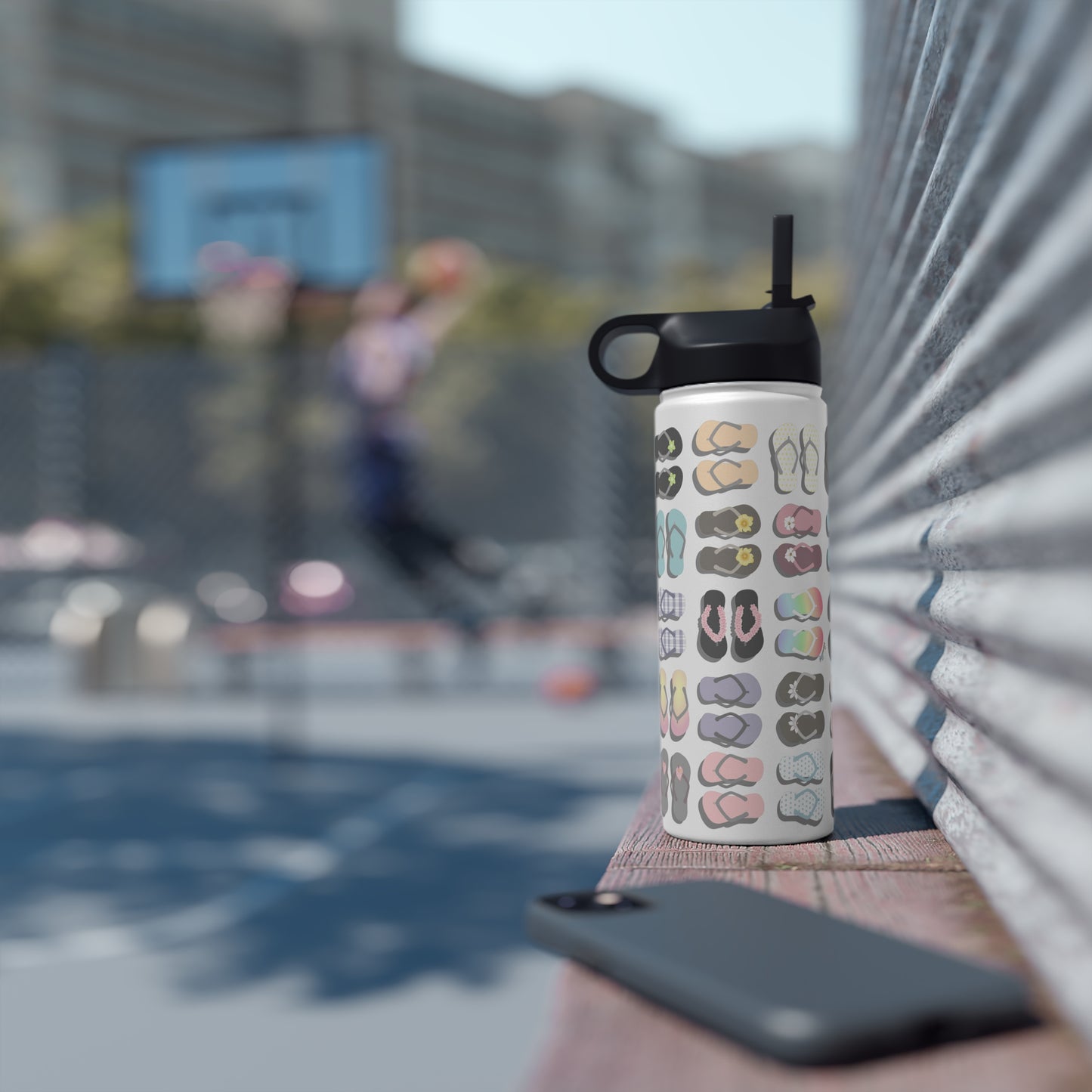 Water Bottle, 3 sizes, Stainless Steel with Sip Straw- Sandy Pua Toes in my Rubbah Slippahs