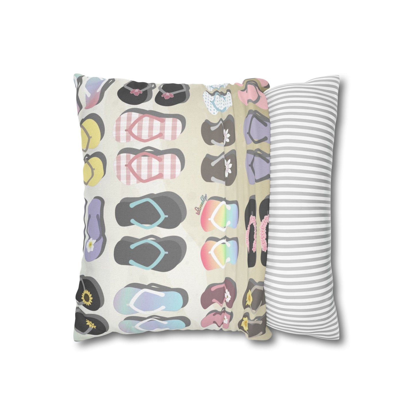 Canvas Throw Pillow Case- Sandy Pua Toes in My Rubbah Slippahs