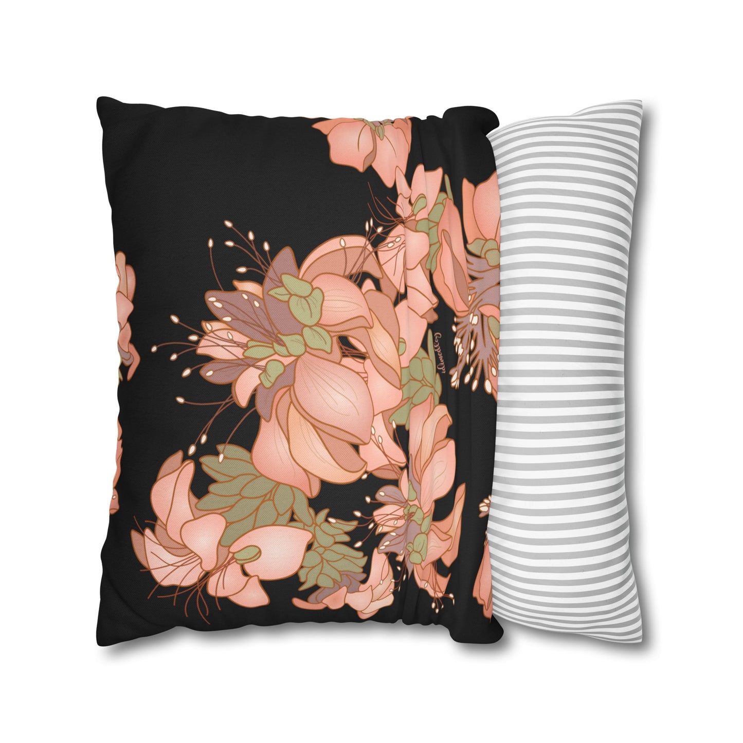 Canvas Throw Pillow Case- Wili Wili Flowers (Black)