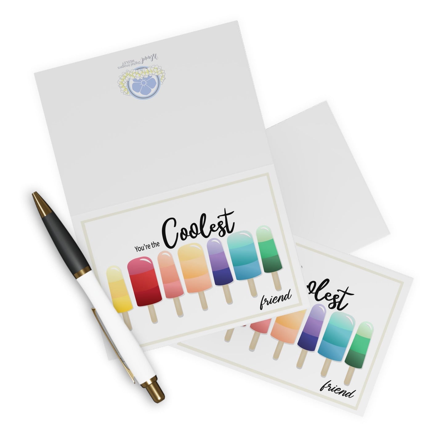 Greeting Cards (5 Pack)- Rainbow Popsicles, You’re the Coolest Friend