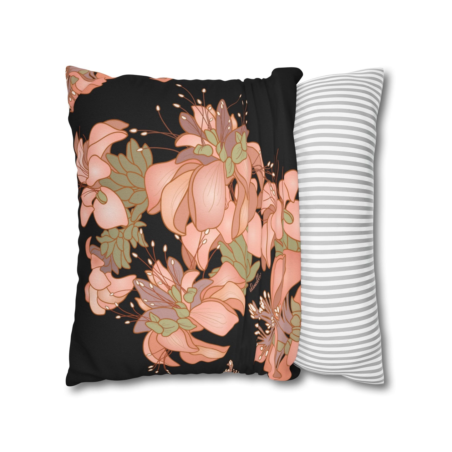 Canvas Throw Pillow Case- Wili Wili Flowers (Black)