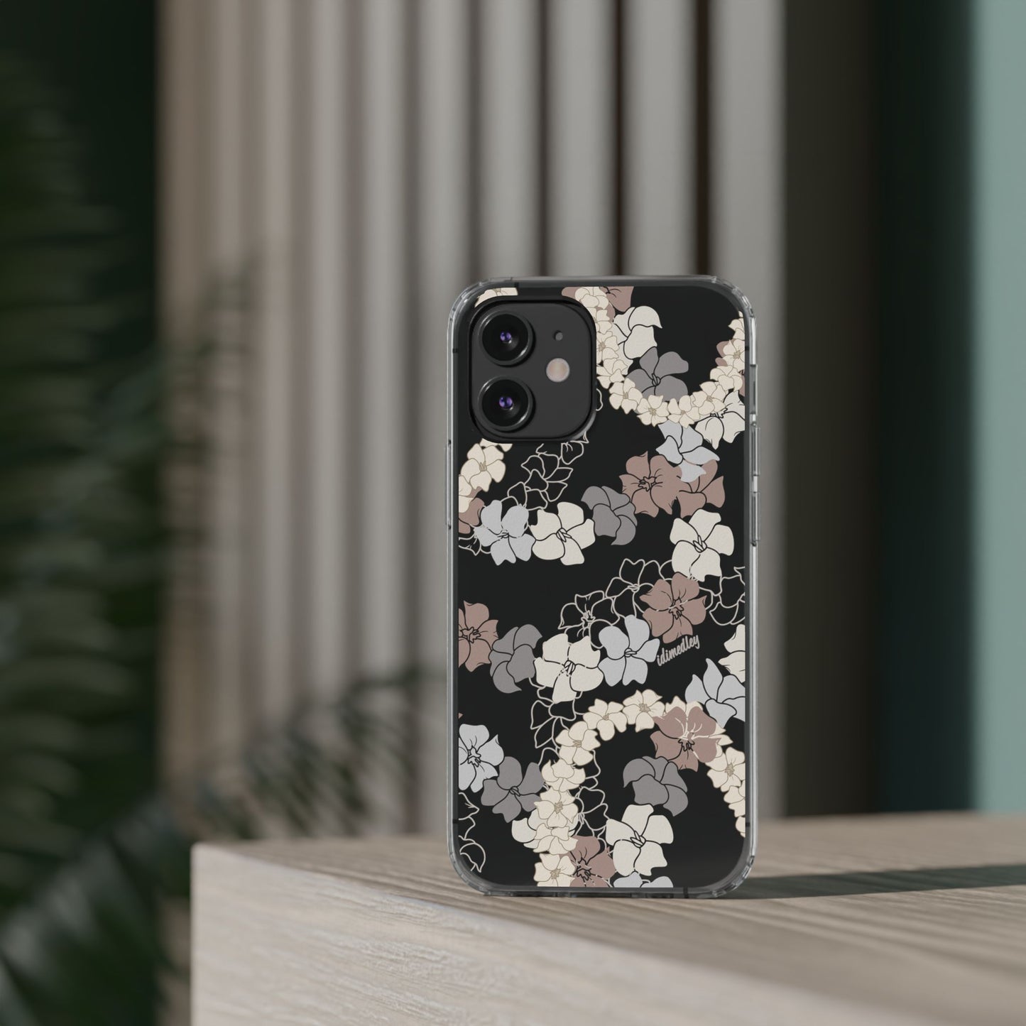 Puakenikeni En Face Flower Leis (Brown and Gray Neutrals) CLEAR Case