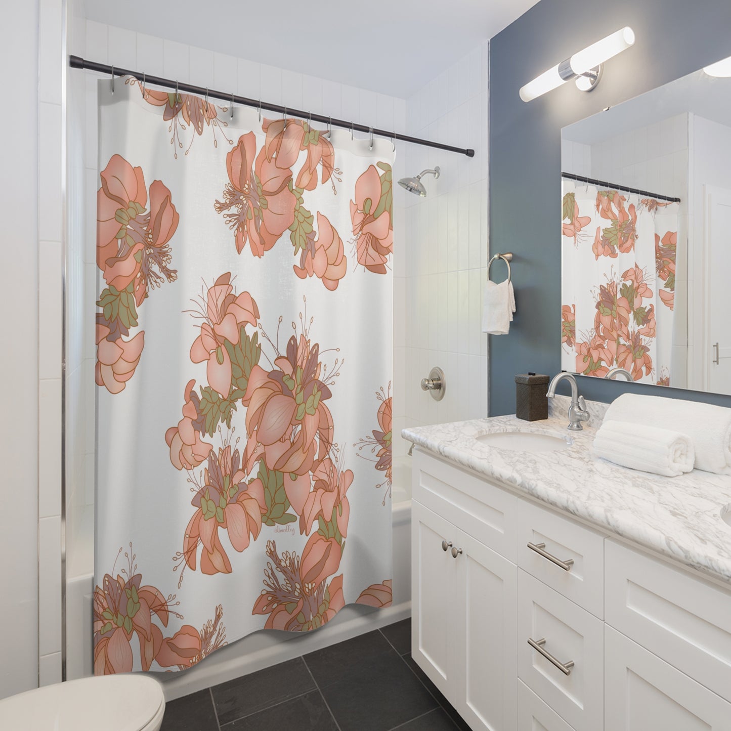 Shower Curtain- Wili Wili Hawaiian Flower (White)