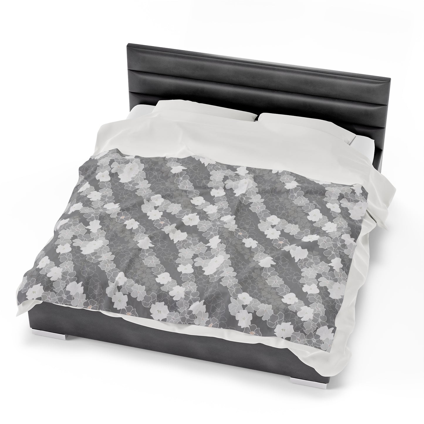 Velveteen Blanket- Puakenikeni En Face Flower Leis (Gray)