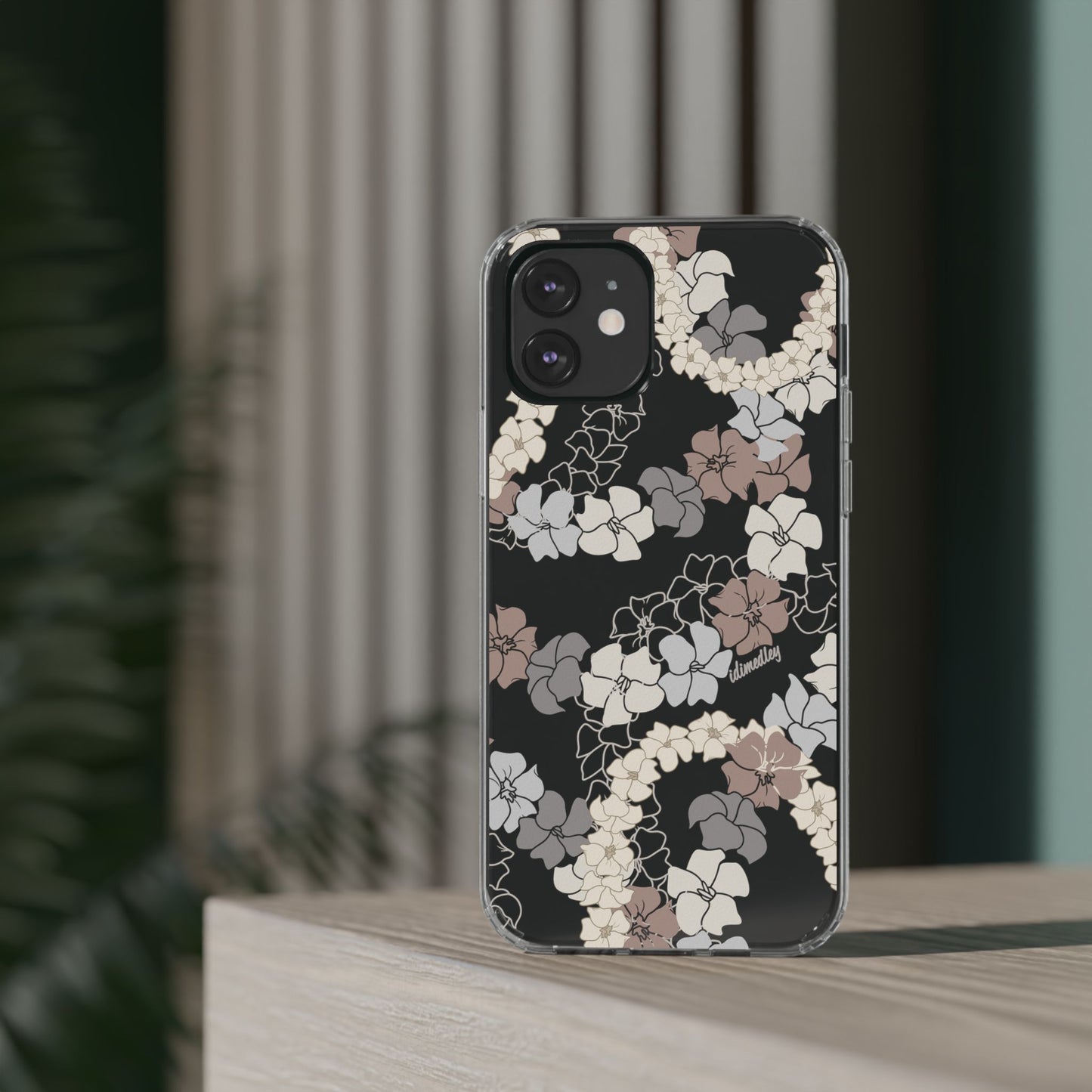 Puakenikeni En Face Flower Leis (Brown and Gray Neutrals) CLEAR Case