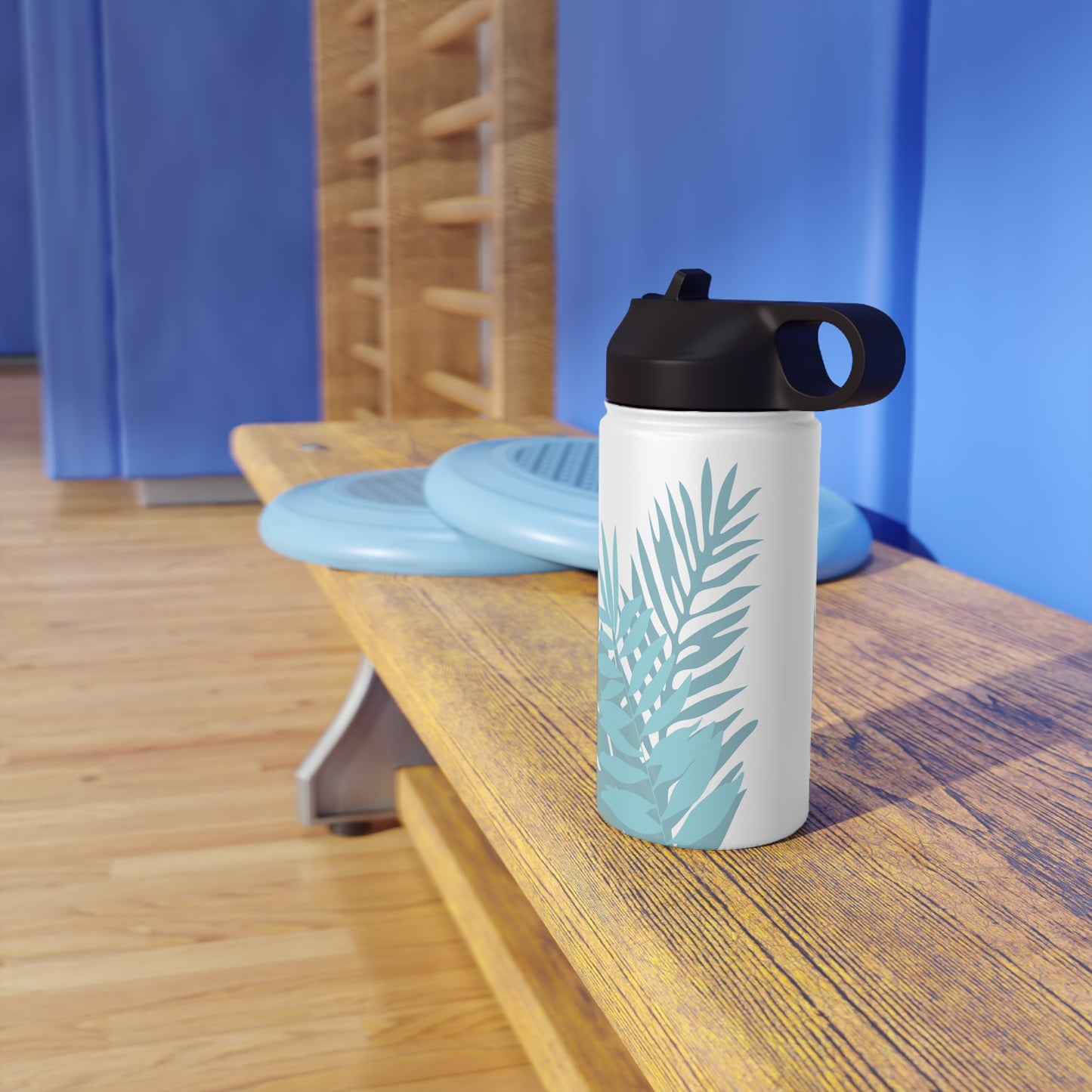Water Bottle, 3 sizes, Stainless Steel with Sip Straw- Whispering Leaves in Blue